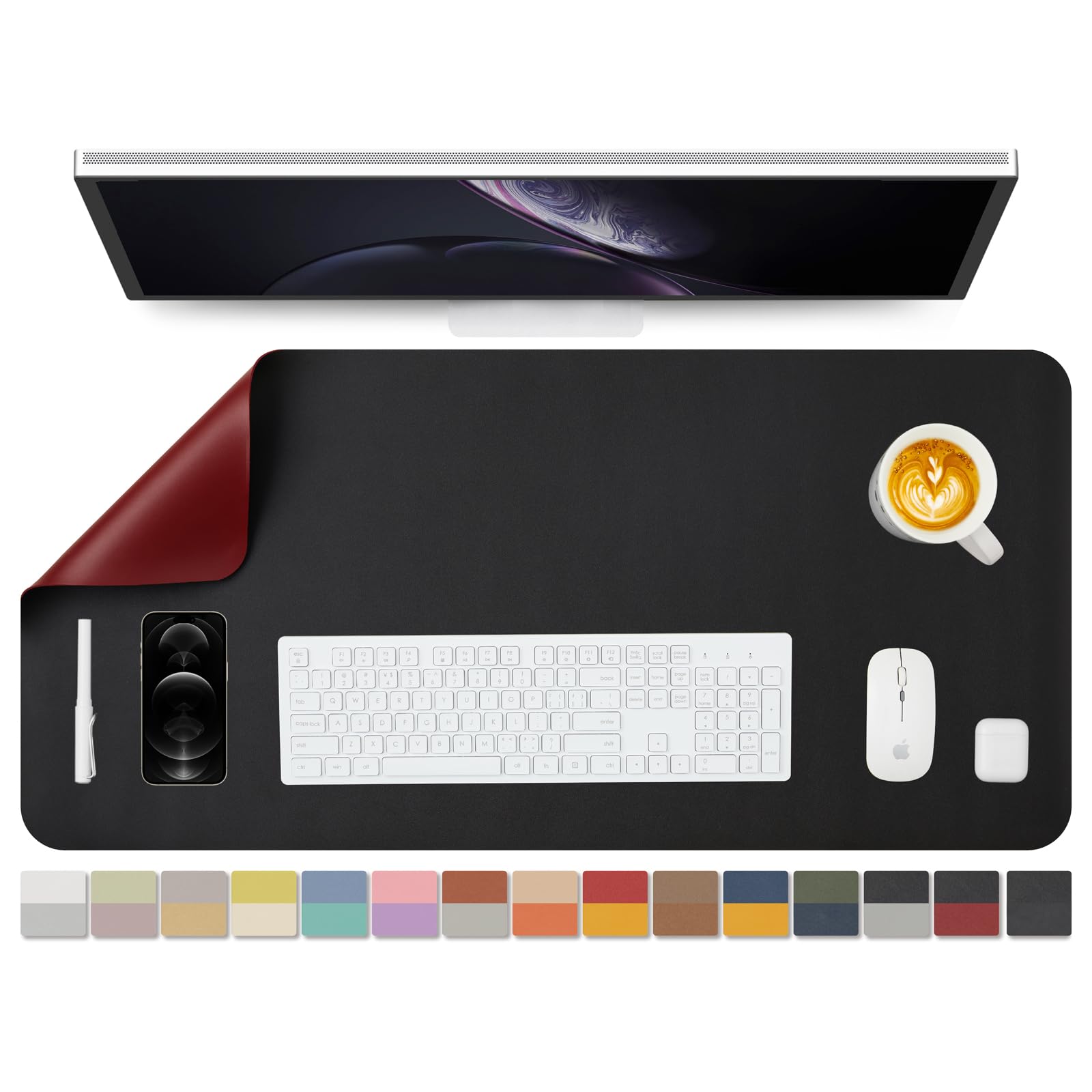Photo 1 of Dual Sided Leather Desk Mat - Waterproof Desk Pad for Office and Home - Desk Organization and Accessories - Ideal for Large Mouse Pad and Desk Mats on Top of Desks(Black+Red,36"x 17") Black+red 36"x 17"
