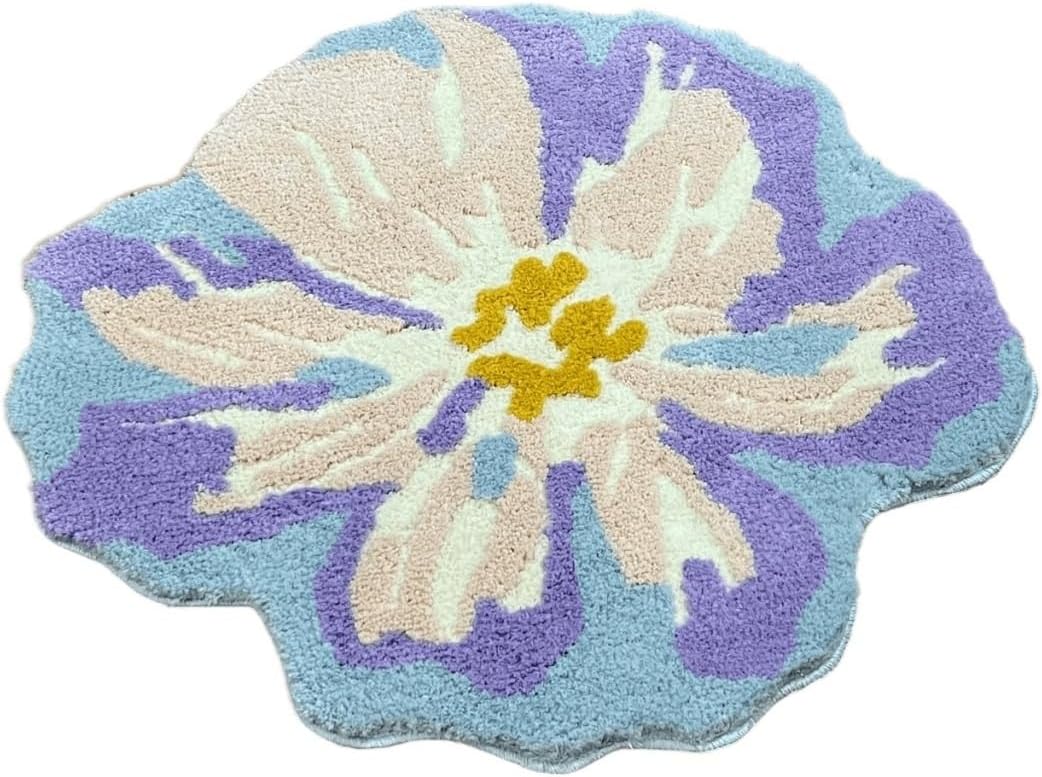 80 * 80cm Flower-Shaped Carpet Bedroom Rug Bath Rug Soft Fluffy Bedside Carpet Floor Pad Mat Doormat Home Room Decor