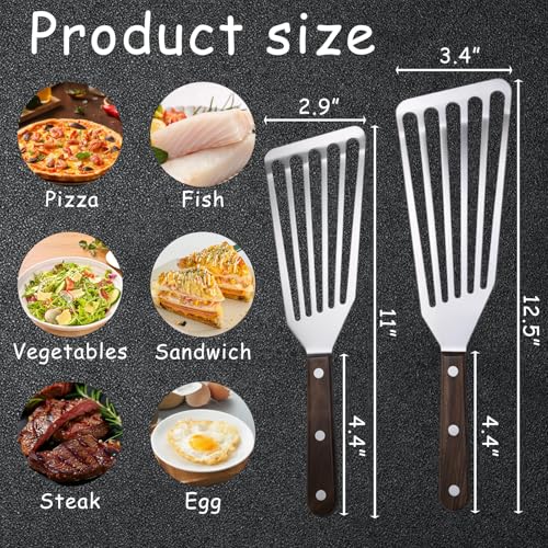 2Pcs Fish Spatula, Stainless Steel Slotted Turner with Solid Handle Metal Slotted Spatula Turner Metal Spatulas for Cooking Flipping, Frying and Grilling, Easy to Clean 2 Sizes - Image 3