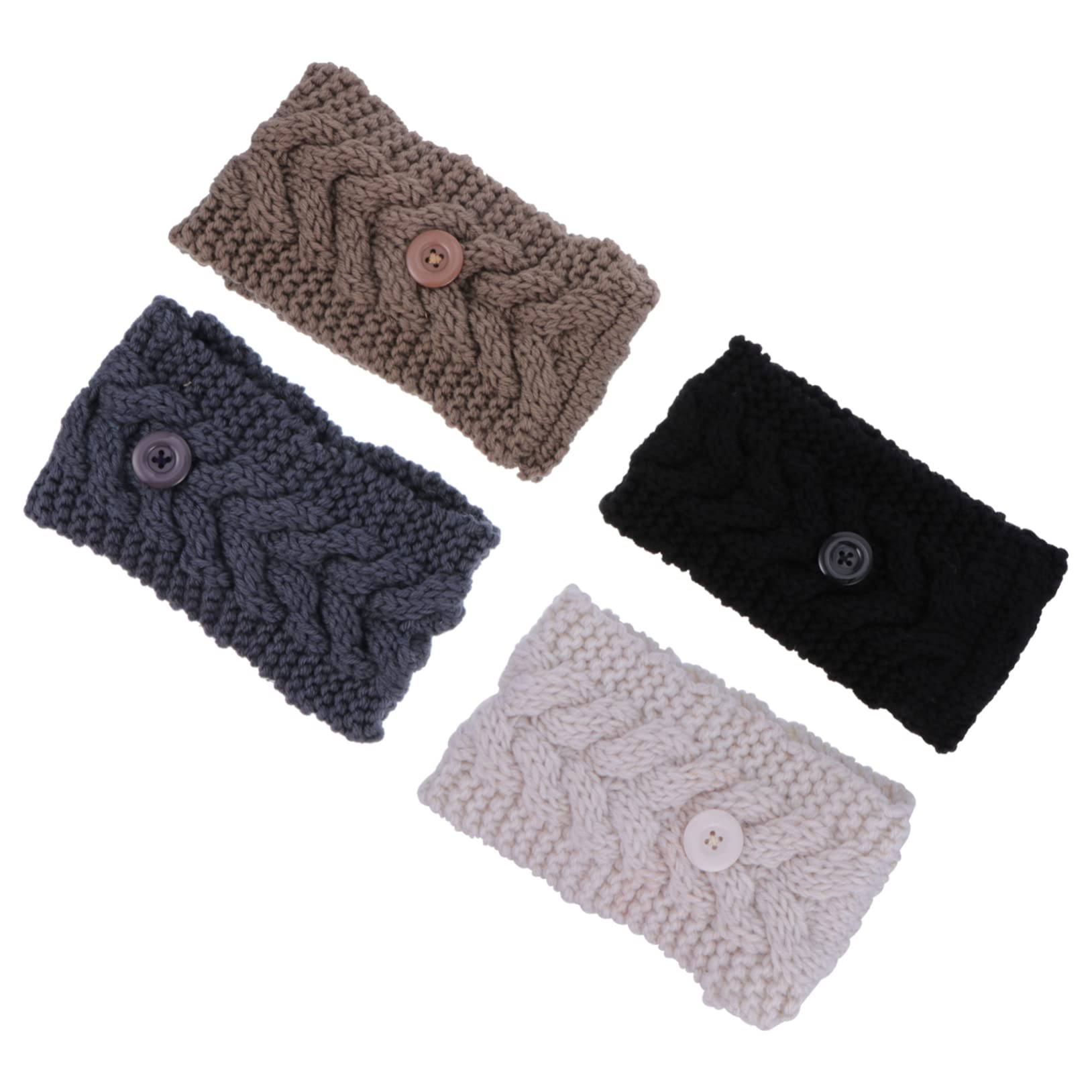 FOYTOKI 4Pcs Knitted Button Headband for Ear Protection and Warmth Elastic Hair Band for Face Masks Stylish Winter Ear Warmers