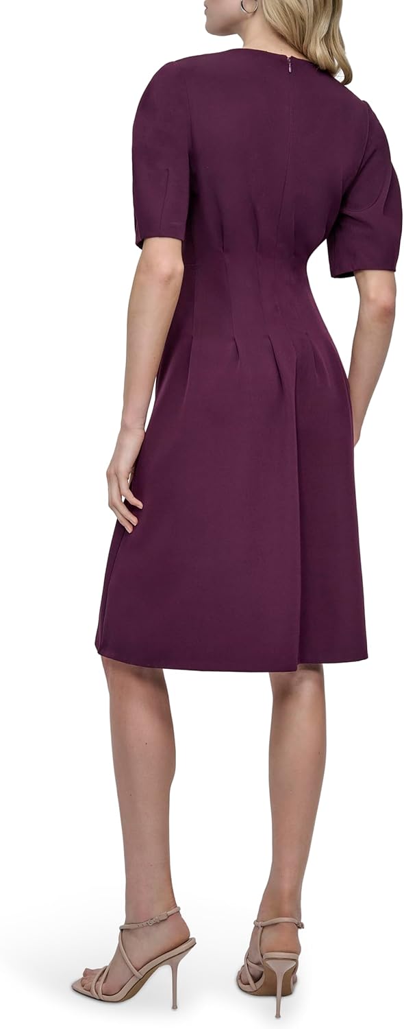 DKNY Womens Short Puff Sleeve Jewel Neck Knee Length Two Slit Pocket Zipper Front Dress - Image 4