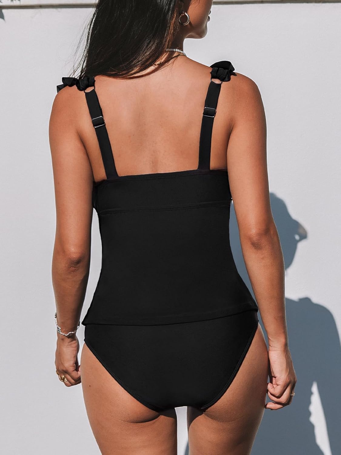 CUPSHE Women's Tankini Sets Two Piece Swimsuit V Neck Ruffled Ruched Tummy Control Ladder Trim (XS-4XL) - Image 2