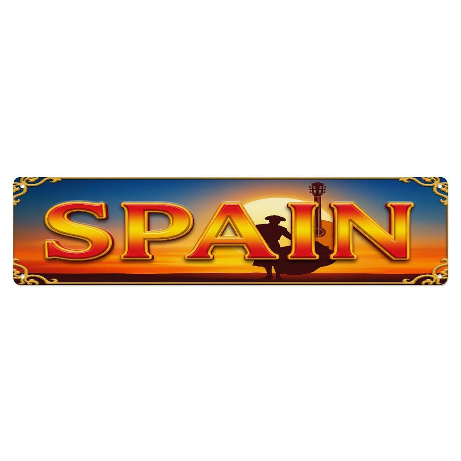 Xanthor Style Metal Tin Sign Vintage Spain Travel Flag Pattern