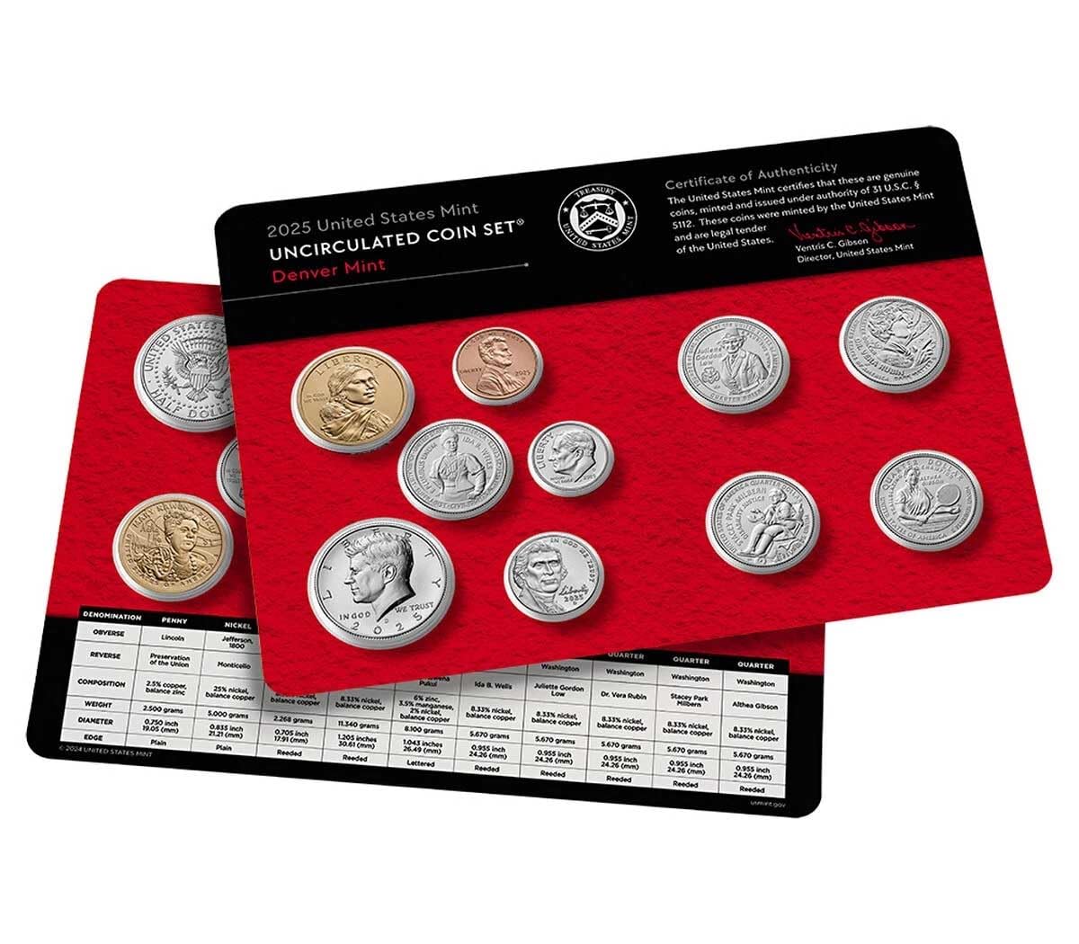 Mintページ 2025 P, D U.S. Mint Uncirculated 20 Coin Mint Set with CoA