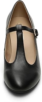 DREAM PAIRS Low Chunky Heels for Women T-Strap Mary Jane Pumps Wedding Dress Shoes DPU211,Size 5.5,Black/pu,DPU211