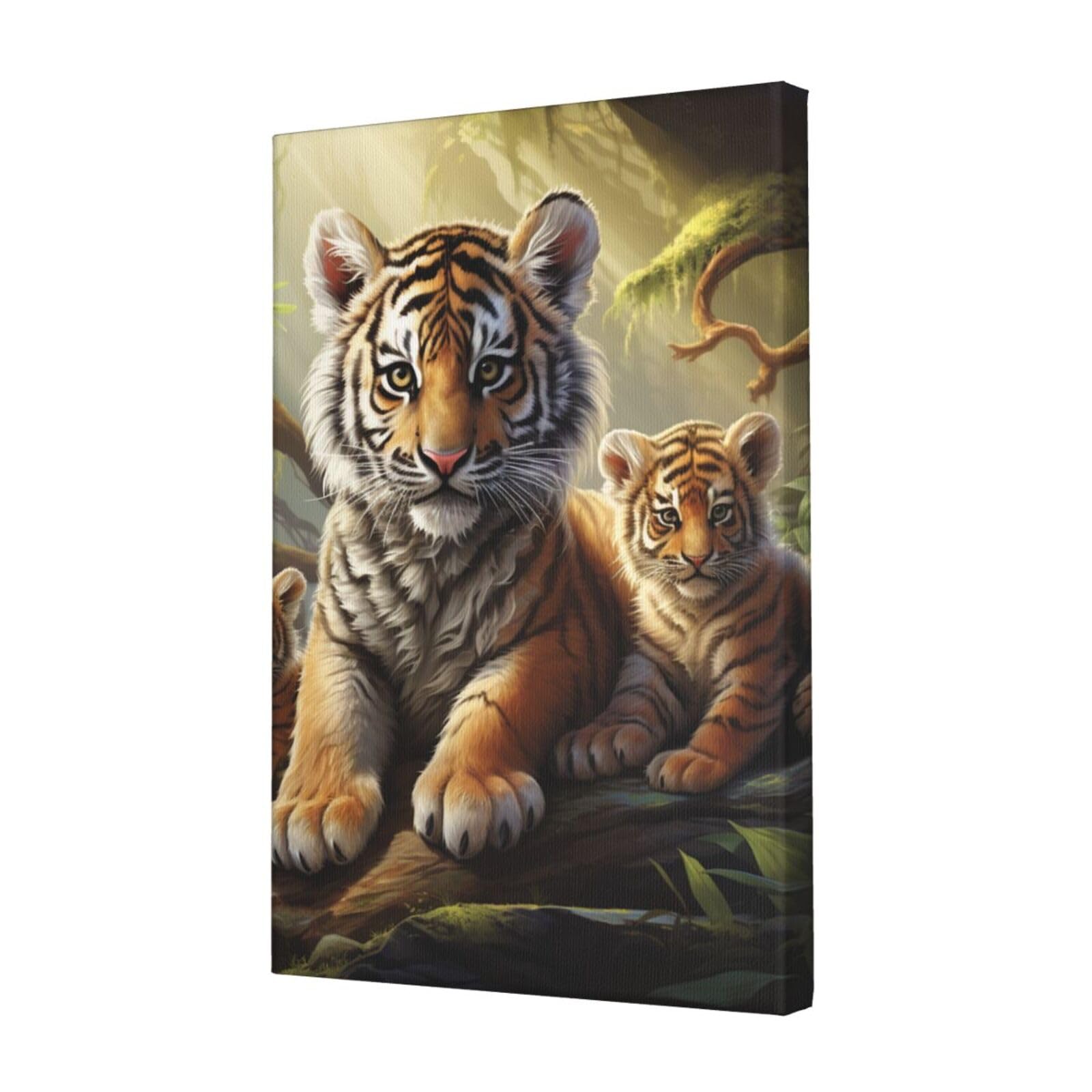 KLOPH Jungle Tigers Cub Canvas Wall Art for Living Room 12"x18" Modern Artwork Painting for Bathroom Hanging Canvas Prints Aesthetic Wallart for Bedroom Kitchen Office Wall Decor