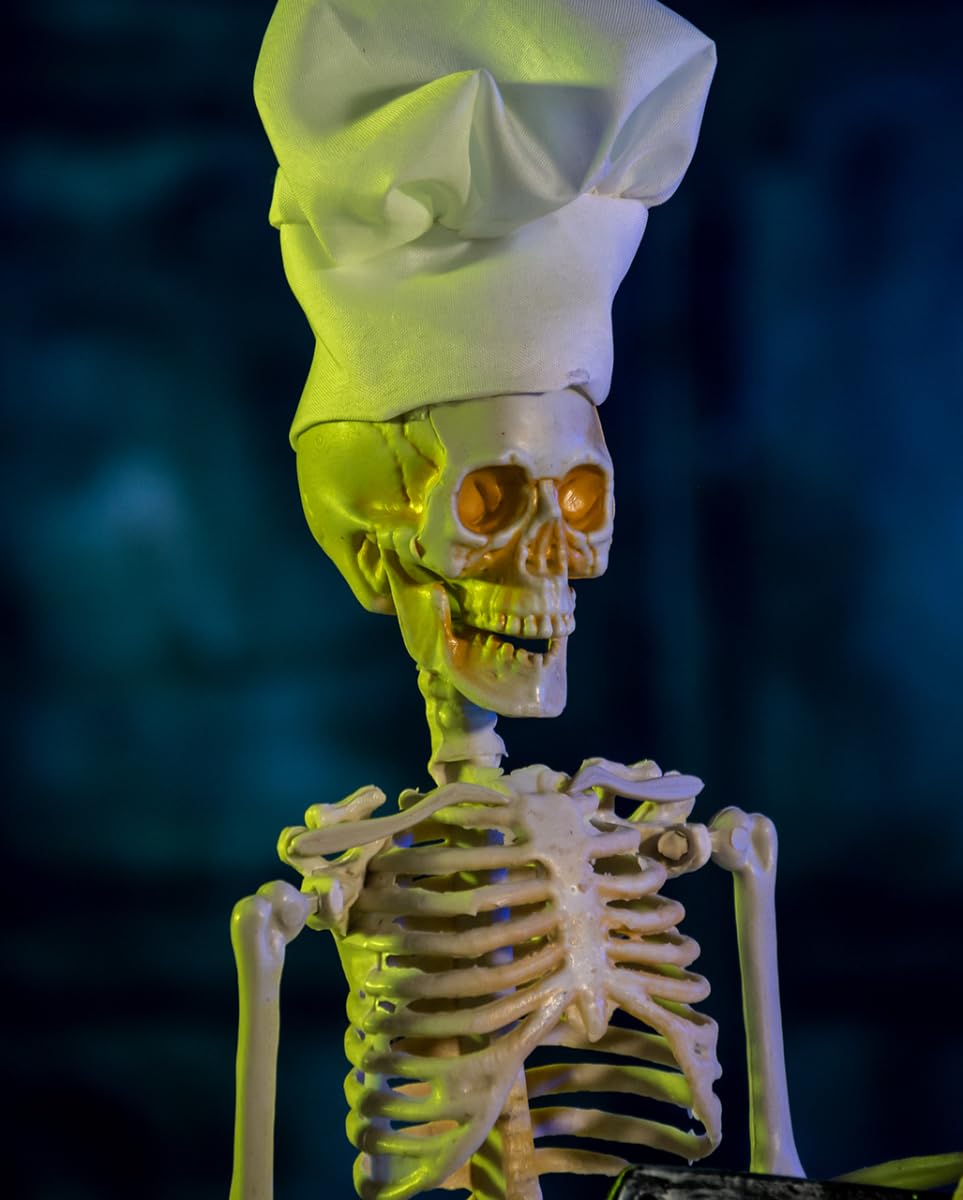 Horror-Shop Skelett Koch mit Sich bewegendem Metzgerbeil 30cm