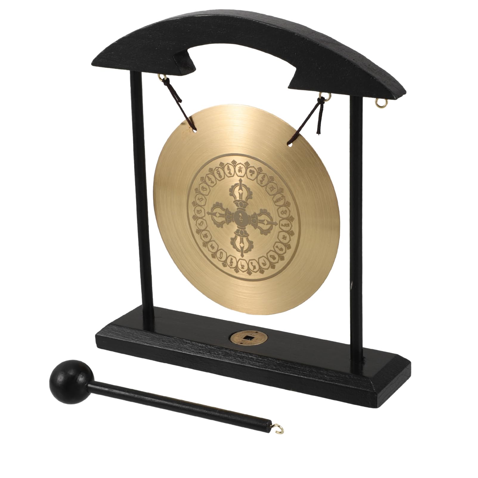 VALICLUD Campana Gong de Escritorio Feng Shui de Latón Gran Gong Vajra Decoración Zen Hogar Meditación Amuleto Buena Suerte Adorno Oficina con Soporte y Mazo