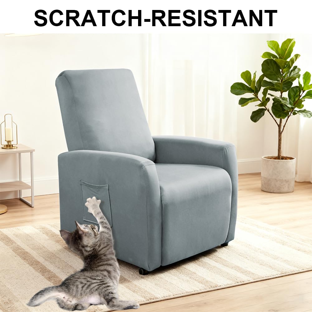 Sessel überzug wasserdichte, Stretch Sesselschoner mit Taschen, Stressless Hussen für Wohnzimmer Fernsehsessel (Light Gray)