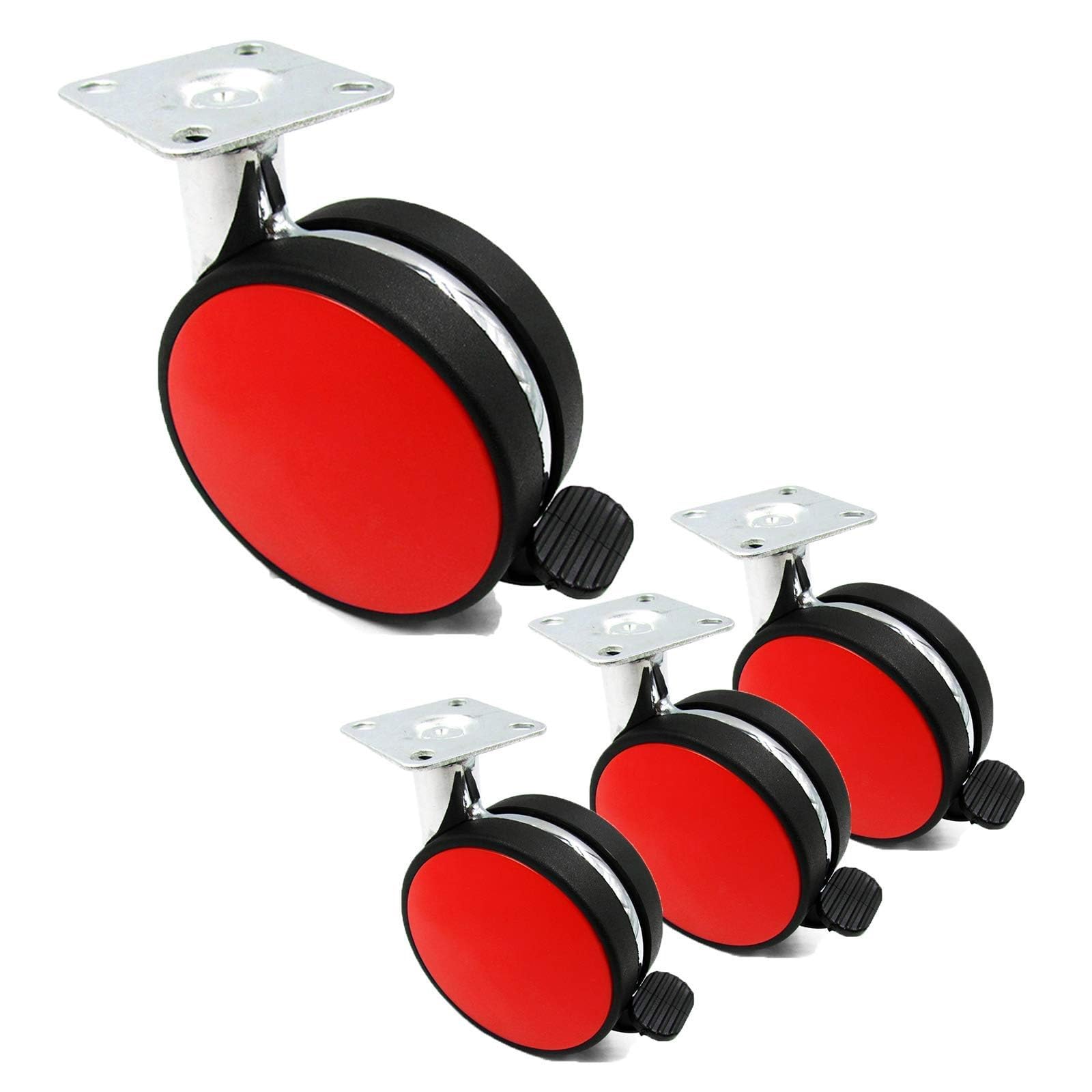 ZGUOUZANTYE ABS Furniture Casters 360° Swivel Caster Wheels with Brake Aluminum Alloy 4 Pack Transport(Red)