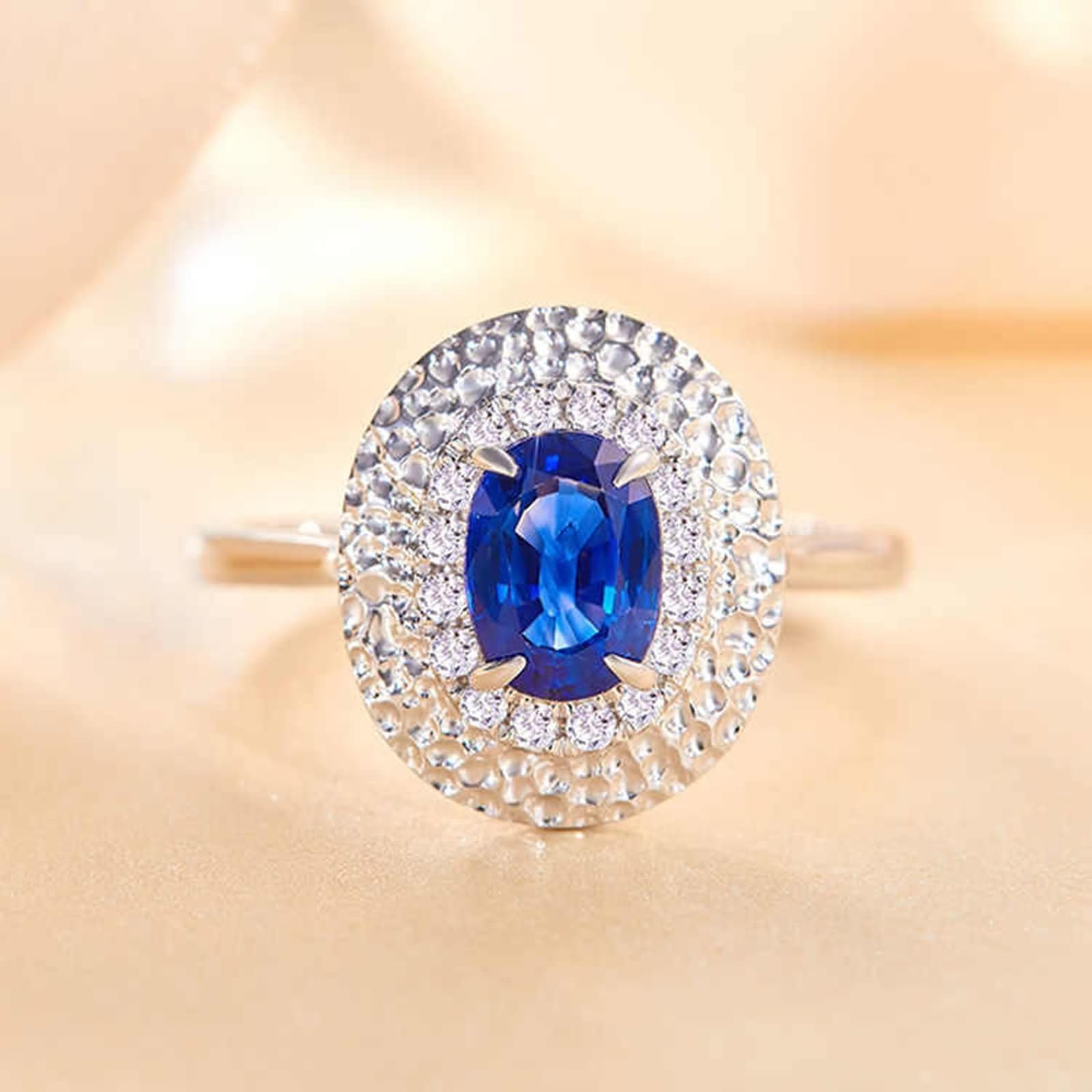 Anillos Mujer de Oro Blanco 9 Kilates / 14 Kilates / 18 Kilates Boda, 4 Garras Oval con Aguamarina de 1,1 ct y Diamante de 0,2 ct, Anillos Alianzas Mujer Plata Azul