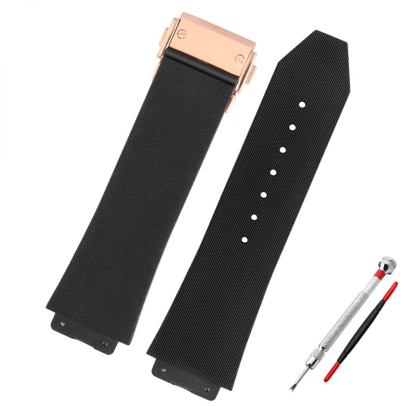 Zhuolei Watch Band compatible for BIG BANG Silicone 26*19mm Waterproof Men Watch Strap Chain Watch Accessories Rubber Watch Bracelet Chain (26*19mm,Black A rosy buckle +srew driver)
