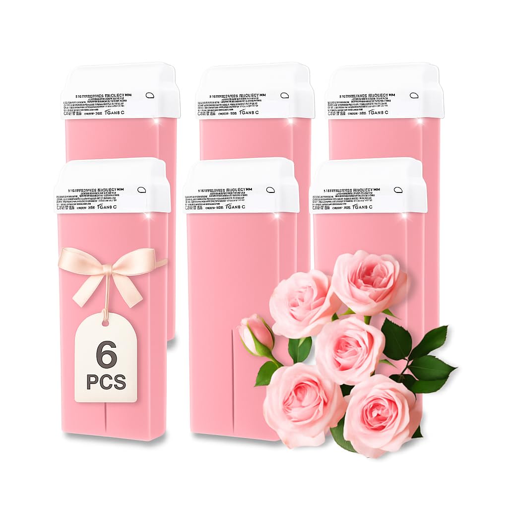 Lalill Damen Rosa Rose Wachspatronen 100Ml X 6 - Roll On Wax - Wirksames Enthaarungswachs - Wachspatrone Mit Natürlichen Zutaten, Depilation, Körper, Gesicht, Beine, Roller, Breit