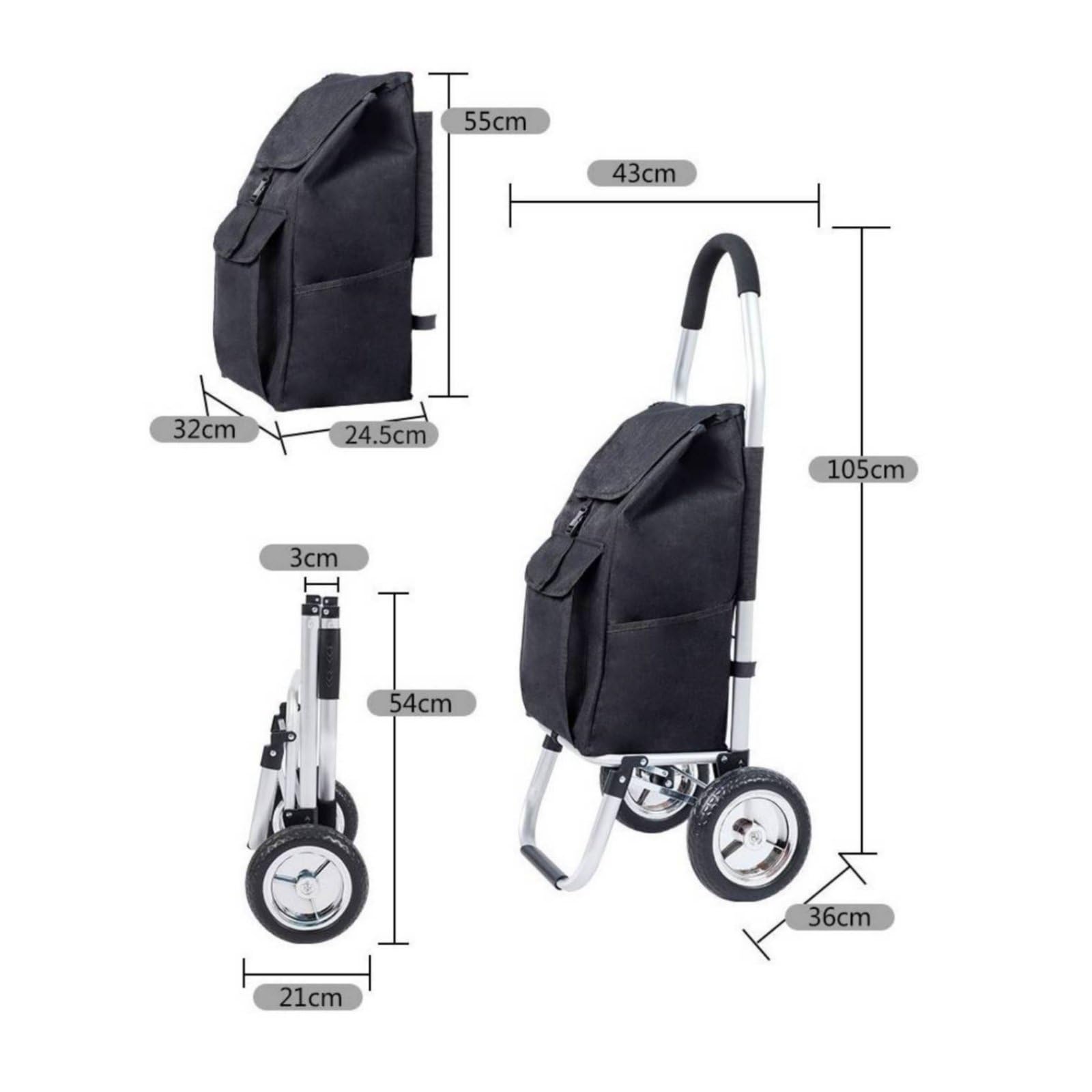 Gralara Carro Plegable Plegable de Aluminio Ligero Carro de la con Bolsa Gran Capacidad Transporte para Viaje