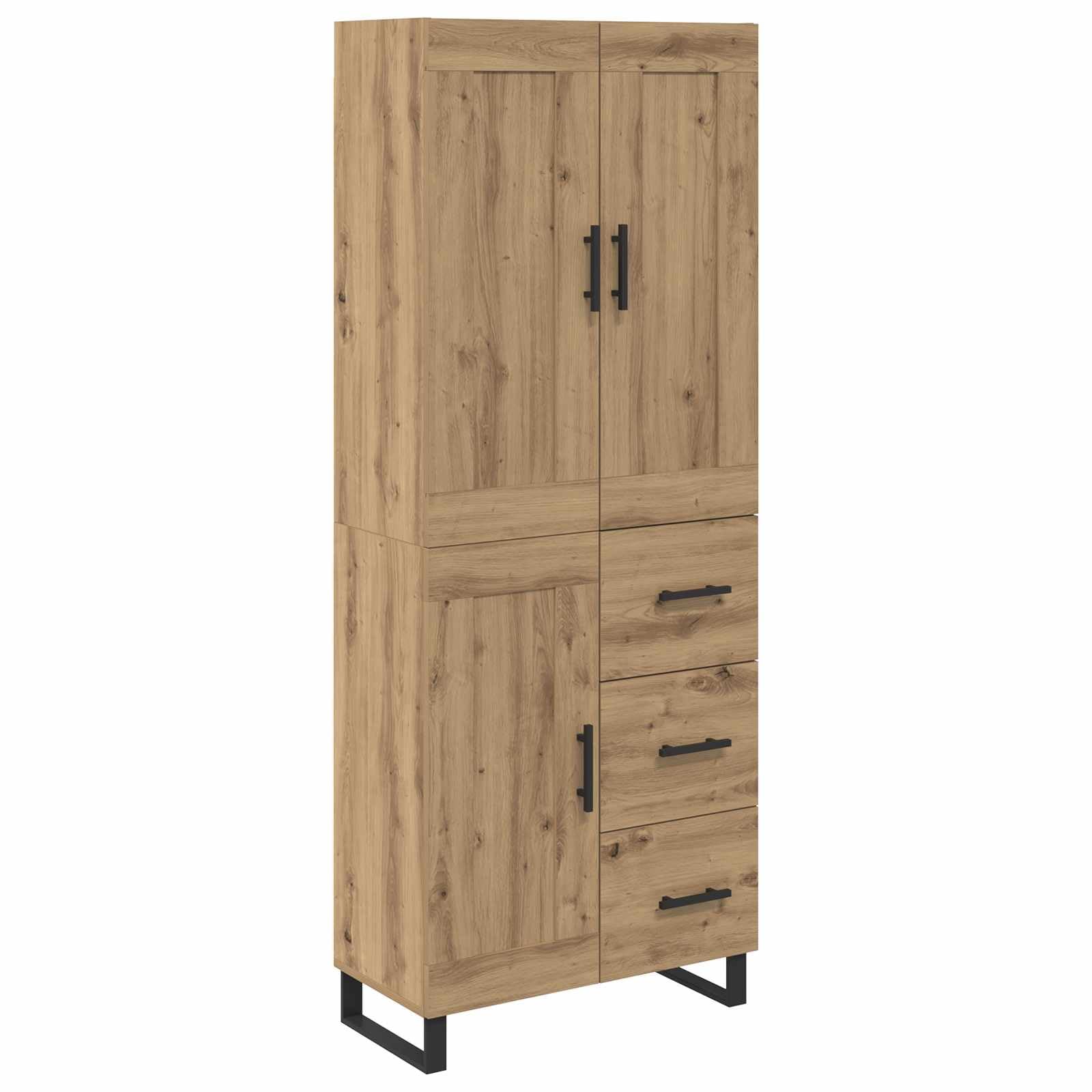 Armadietto multiuso in rovere Artisan, 69,5 x 34 x 180 cm | Armadietto robusto per sala da pranzo e soggiorno con ripiani versatili e gambe in metallo robuste.