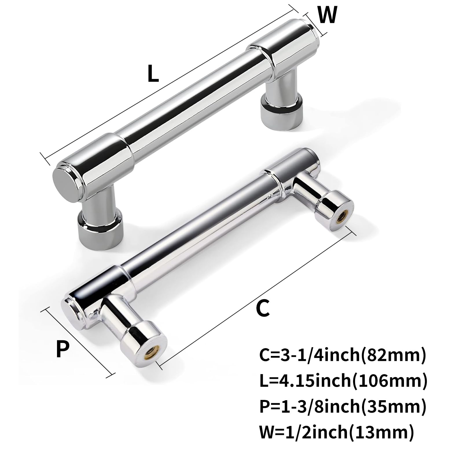 KHTUMEWARE-170259 Polished Chrome Cabinet Pulls CTC 3-1/4 in (82 mm) 10-Pack in Polished Chrome — KHTUMEWARE