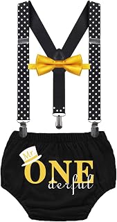 Mr. ONE Derful Cake Smash Costume Baby Boys First Birthday Outfits Bloomers Suspenders Bowtie 3Pcs Set