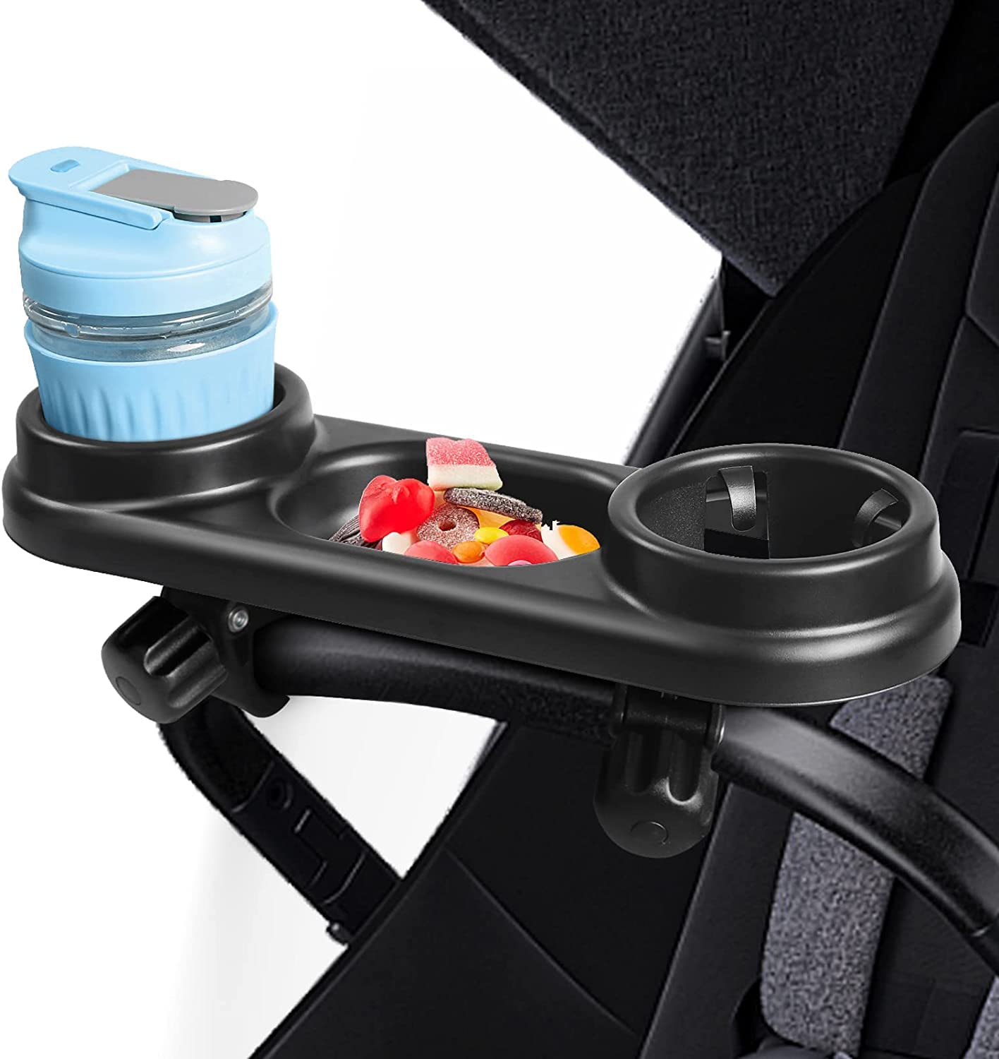 TAME Universal Stroller Tray With Cup Holder, Snacks Organizer, Non-Slip Accessories, Removable Drink Holder for Stroller Bar