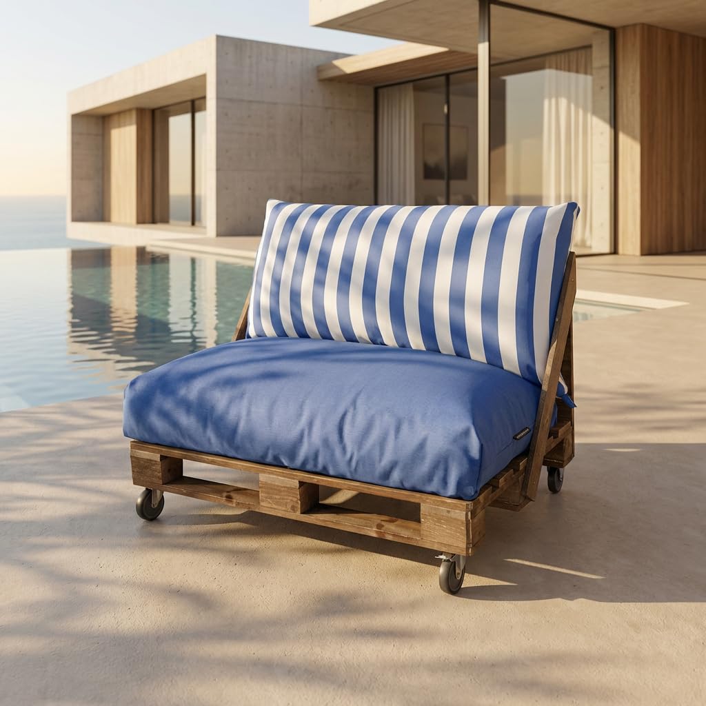 Happers Palettenkissen Toldotex Set 120x80 + 120x45 Himmelblau