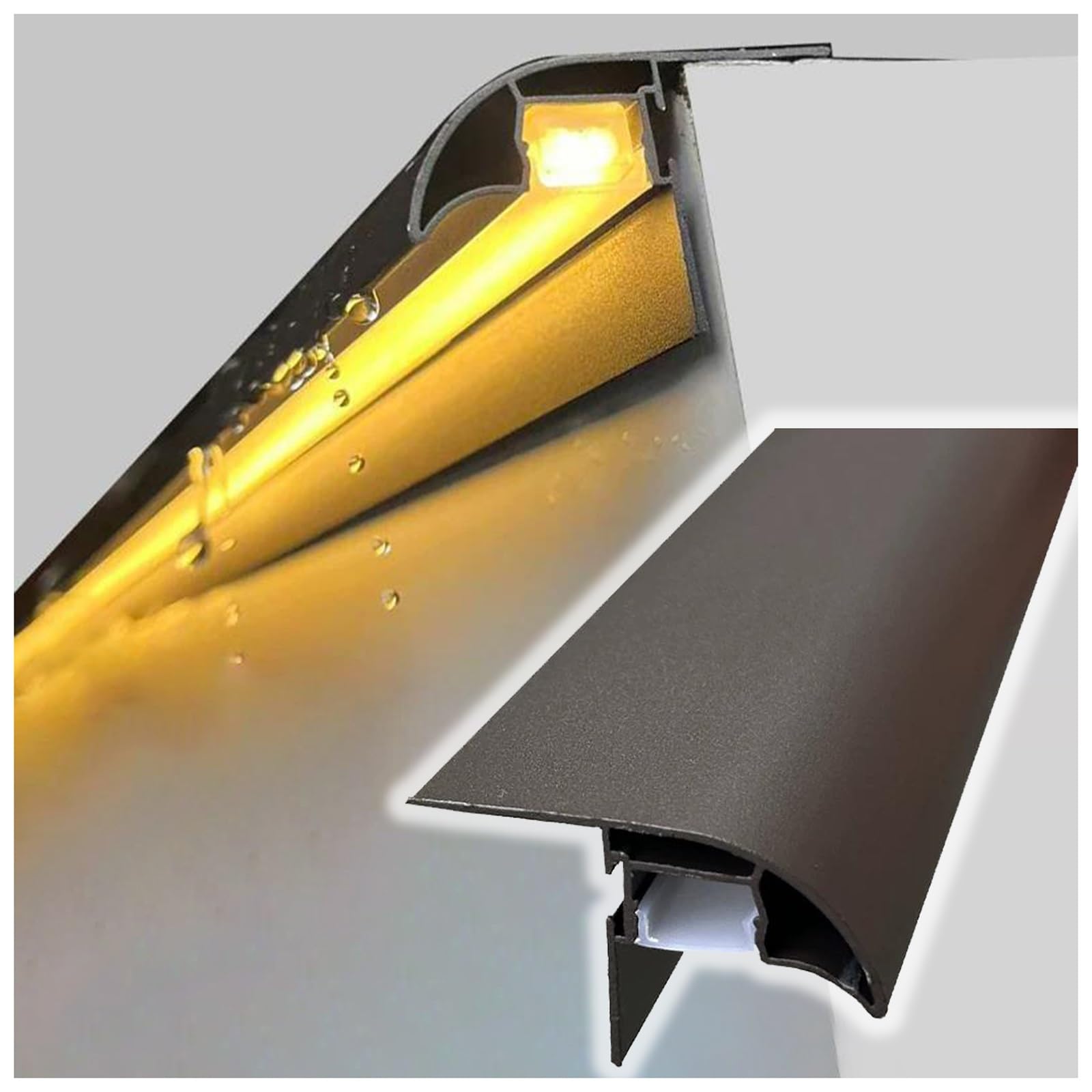 LXLZYXSF Roof Eaves Drip Linear Trim with LED Light Channel, Construction Drip Edge Profile for Parapet Walls/Window Sills, Rain Diverter Strip Cuttable(Brown W 33mm,3 Pack)