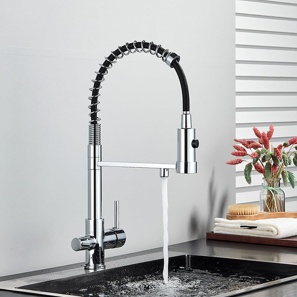 FCXWEVR Dual Spout Kitchen Water Filter Faucet Rotatable Chrome Mixer Tap for Drinking Water Purification Stylish & Functional Kitchen Accessory