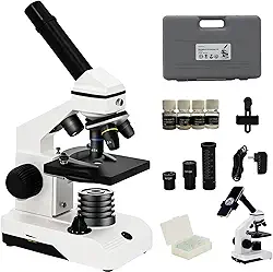 Kit de microscópio monocular composto para adultos, estudantes, iniciantes, kit STEM 80X-2000X com todos os microscópios corporais de metal, caixa de transporte para educação doméstica em