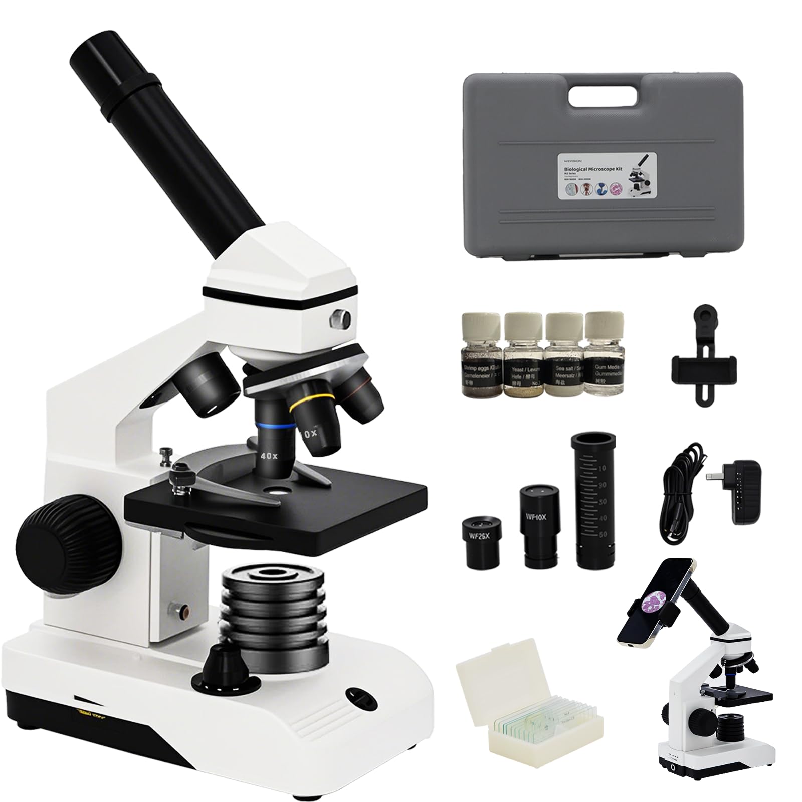Wevision Compound Monocular Microscope Kit for Adults Students Beginners STEM Kit 80X-2000X with All Metal Microscope Carrying Case for Laboratory and Home Education