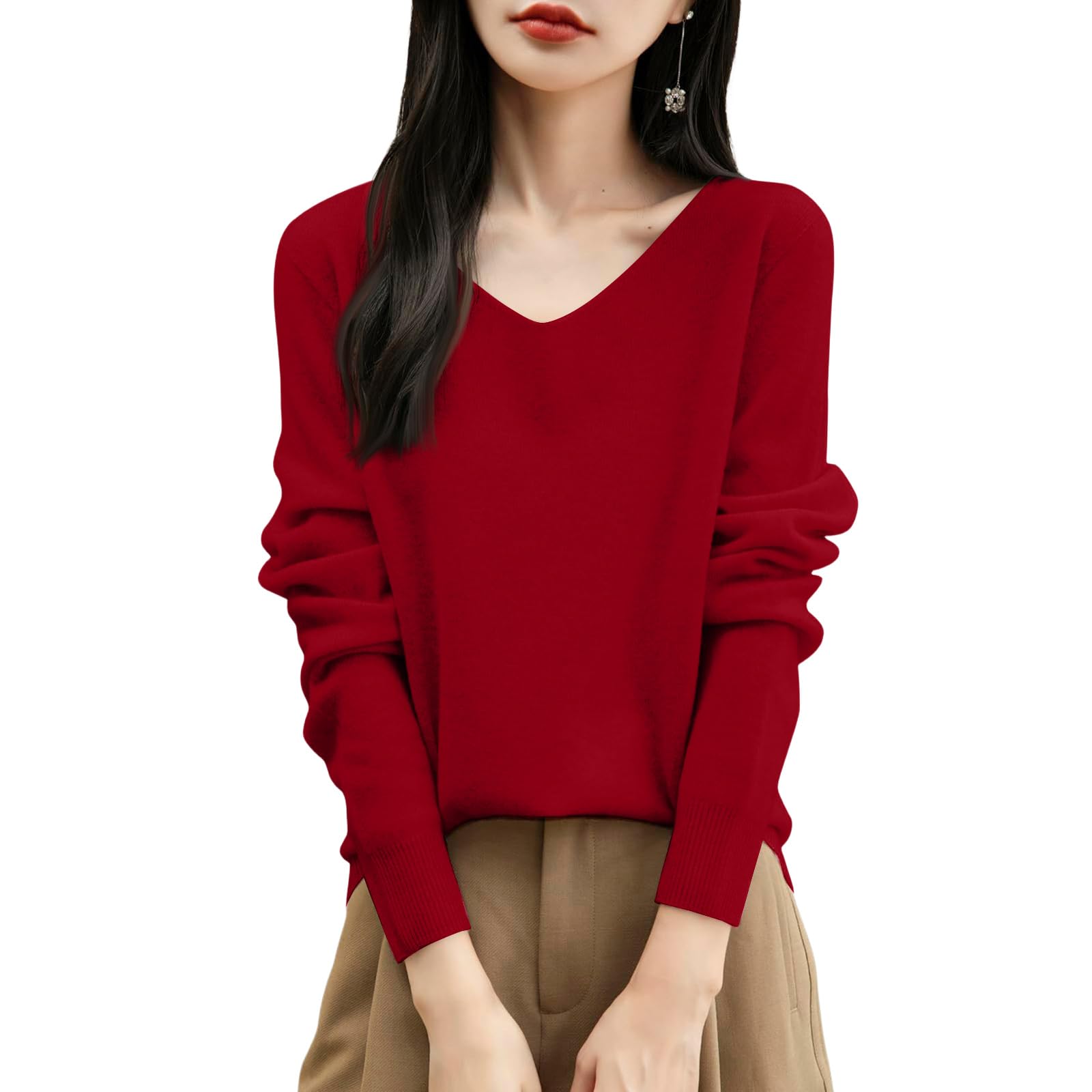 Cashmere Sweaters for Women Trendy Long Sleeve V Neck Merino Wool Seamless Sweater 100 Cashmere Soft Warm Pullover