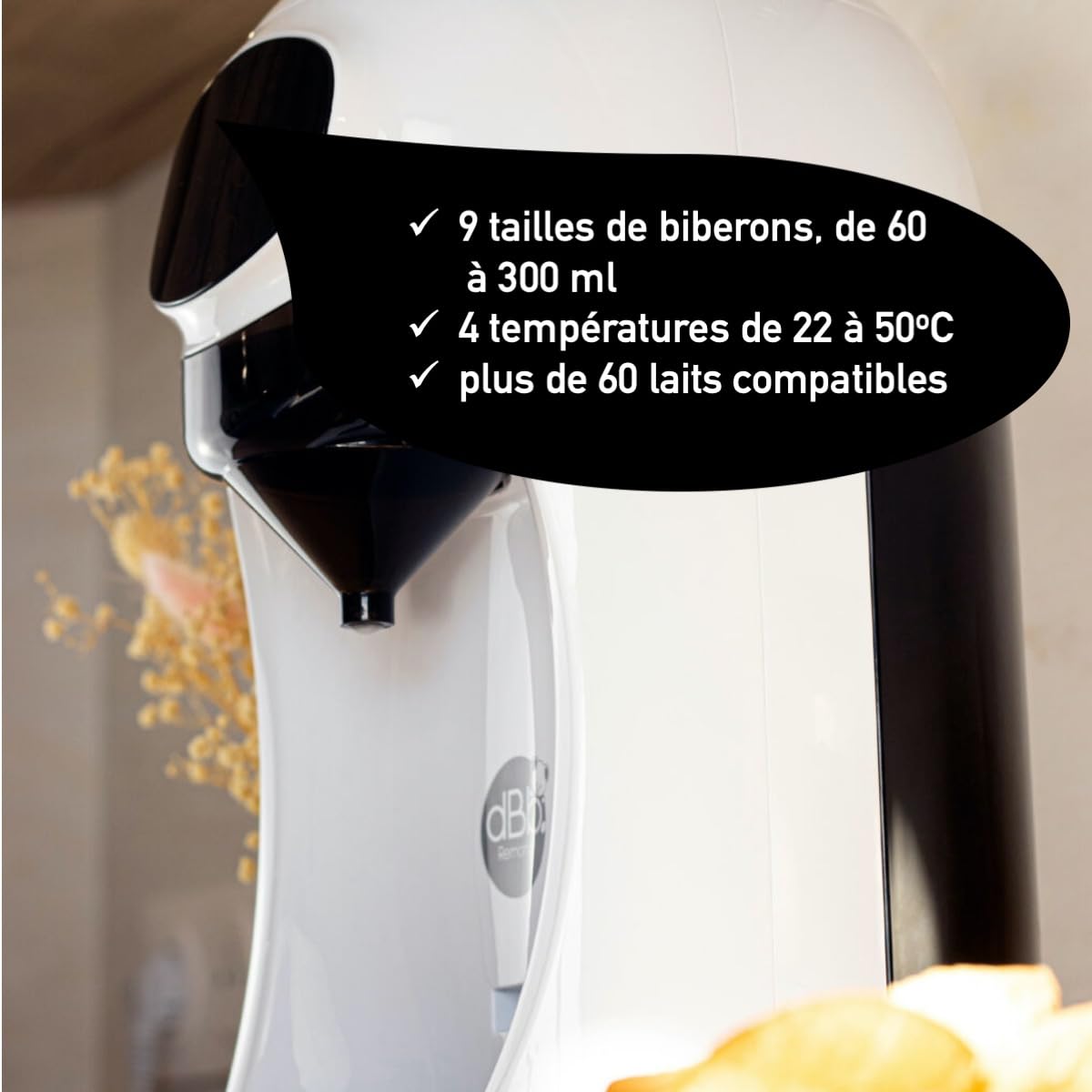 dBb Remond - Préparateur Biberons BIB & HOP - Machine Programmable pour Biberon de Lait Bébé - Chauffe et Mélange Automatique - Température Ajustable - Préparation Ultra Rapide - Accessoire Naissance
