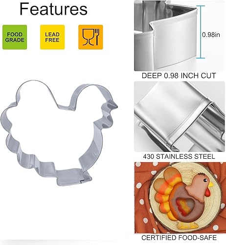 Miniatura 4 de Cortador de galletas grande de Acción de Gracias de 5 piezas, cortadores de galletas navideñas con formas de instrucciones de recetas de hojas de