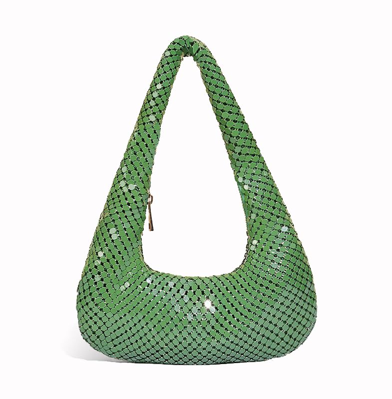 Metallic Shoulder Bags for Women Cute Hobo Handbag Small Purse Evening Bling Bag Sparkly Metal Mesh Evening Purses