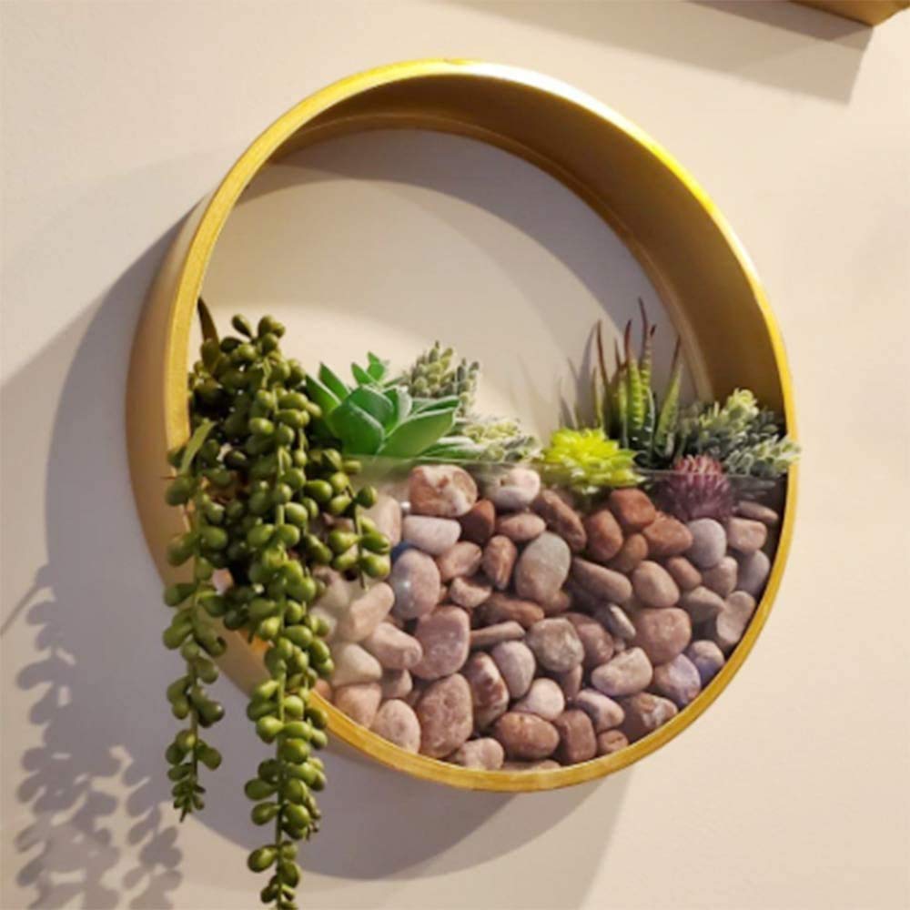 Wisząca okrągła doniczka na kwiaty 2 w 1 wazon ścienny i terrarium metalowa i szklana pionowa donica na rośliny powietrzne dekoracja wnętrz nowoczesny złoty design