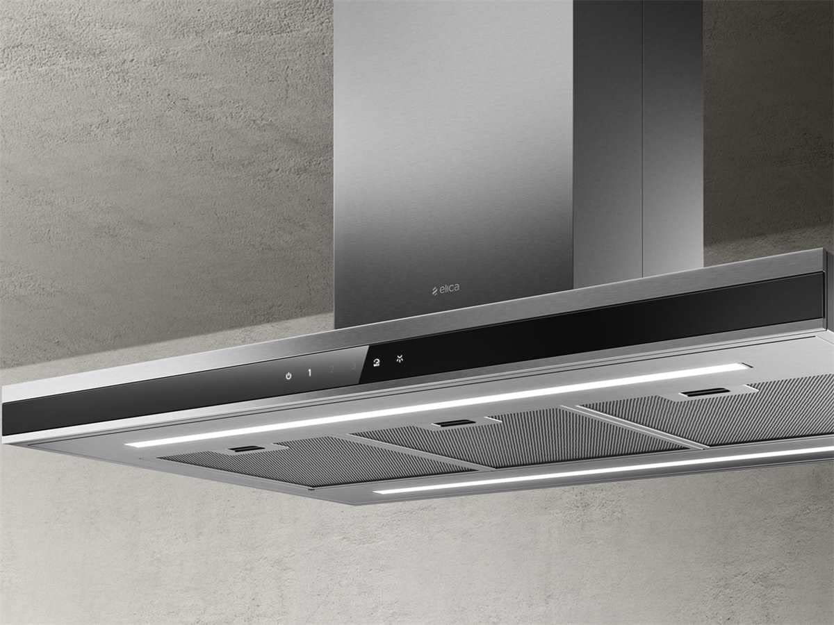 Cappa da cucina cucina da 90 cm ad Isola, Aspirante, Inox + Vetro nero - Elica ADÉLE IS BLIX/A/90 X 60