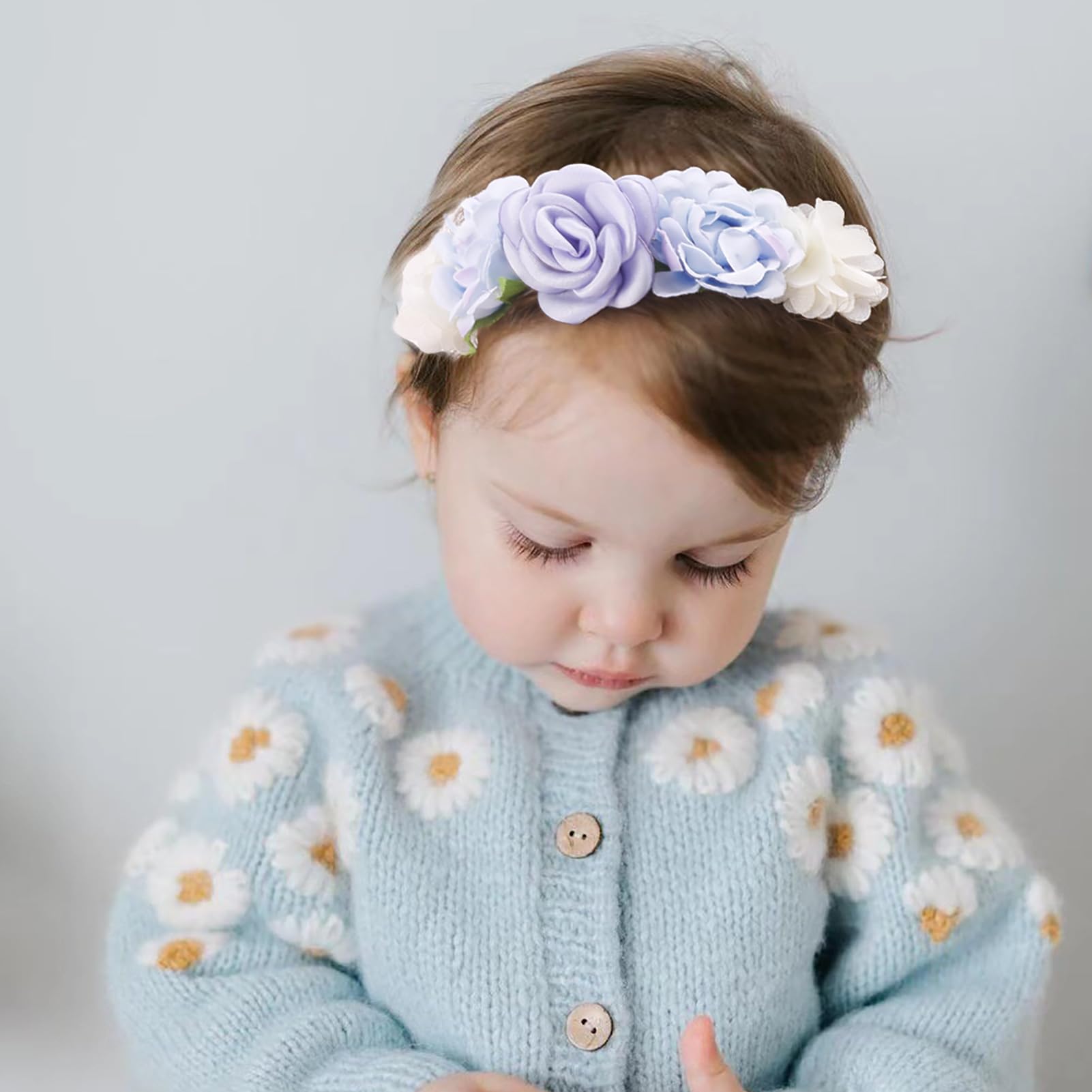 OOSAKU Juego de 6 diademas elásticas con flores para bebé niña, 6 unidades, de nailon suave, accesorios para el cabello para recién nacidos (XKFD006)