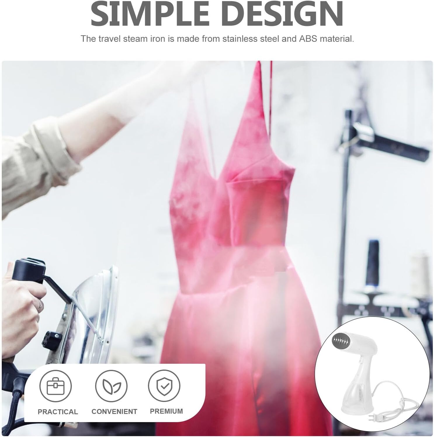 Portable Handheld Steamer Iron for Travel and Home Lightweight Stainless Steel Steam Iron Garment Wrinkle Remover Safe No-leak Steam for Clothes Curtains and Linens Plug