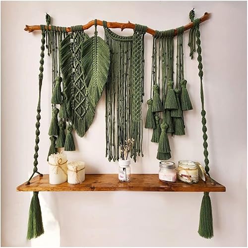 Tapiz de macramé tejido a mano para colgar en la pared con estante divisorio, cesta colgante de plantas, balcón, decoración de almacenamiento (color