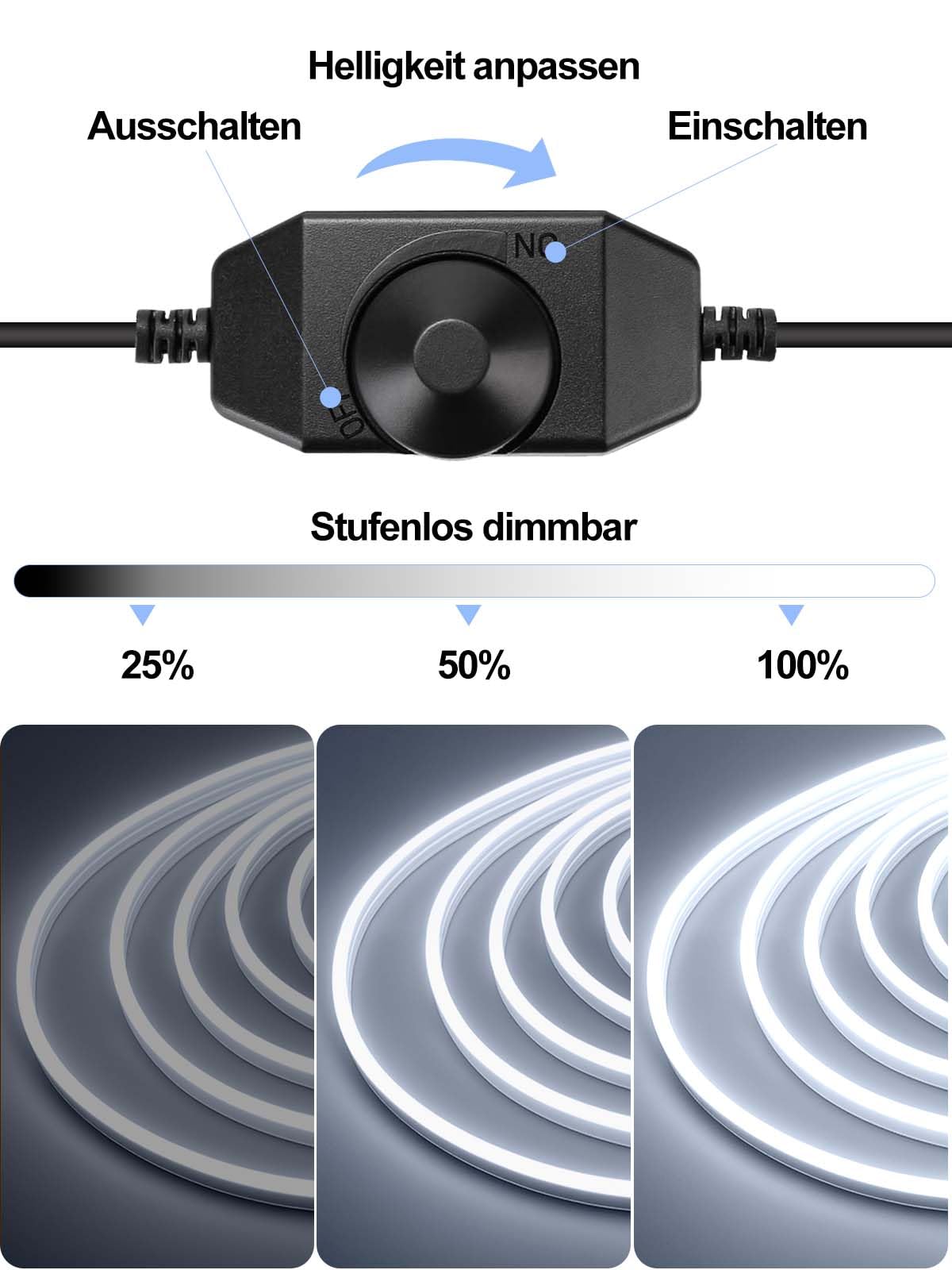 BRIMAX LED Neon Streifen Silikon 10M 6000K IP67 | Dimmbar & schneidbar, UV-beständiges Silikon-Gehäuse, inkl. 24V Netzteil, für Innen & Außen geeignet