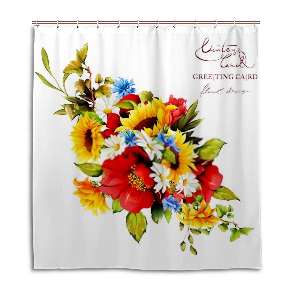 Rideau de douche bouquet de tournesol CHEHONG en tissu polyester lavable