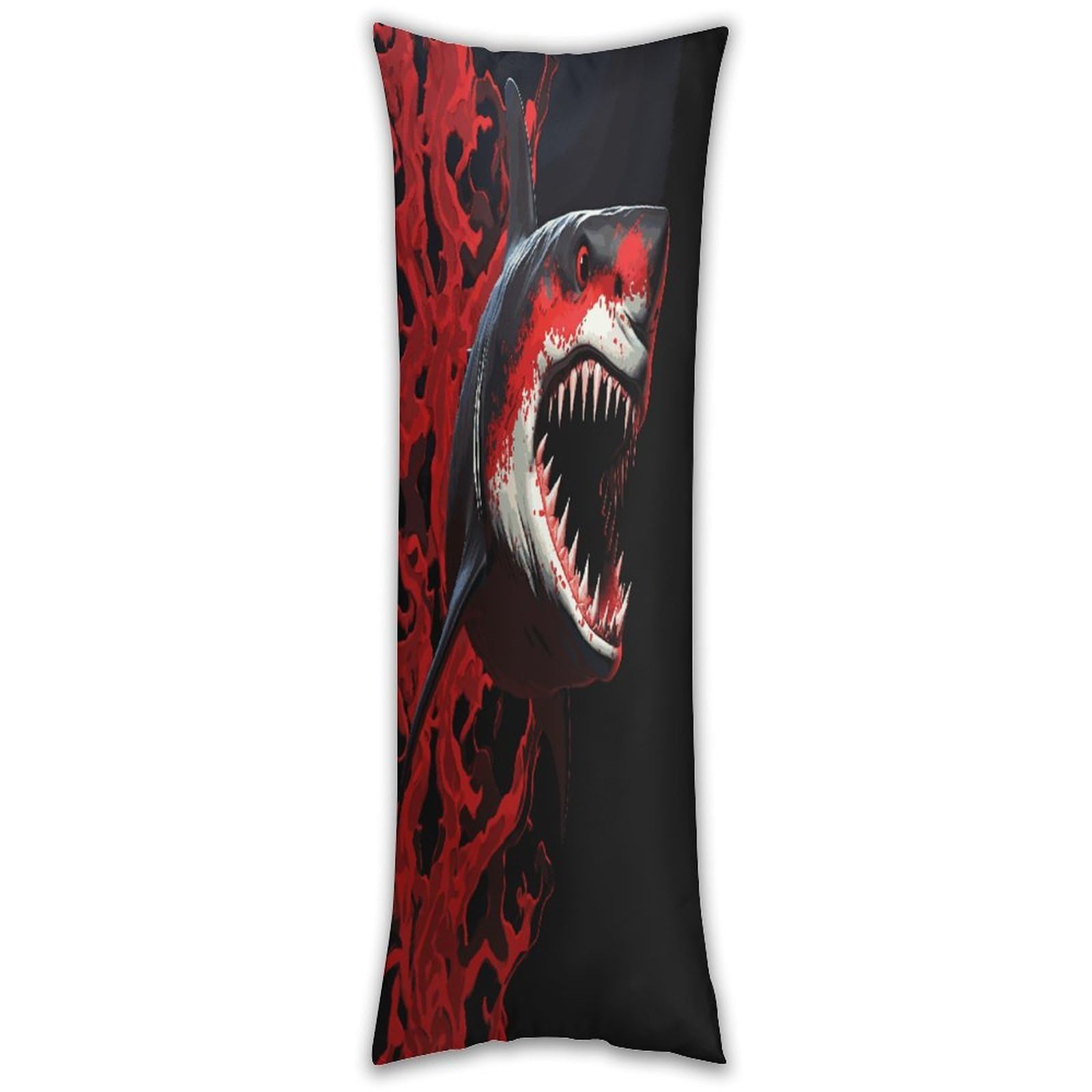 Red-Black Shark Long Pillow Case with Zipper Ultra Soft Microfiber Long Pillow Cover Breathable Body Pillow Protector Soft Wrinkle Pillowcase for Bed Sofa Bedroom 53 X 19 in