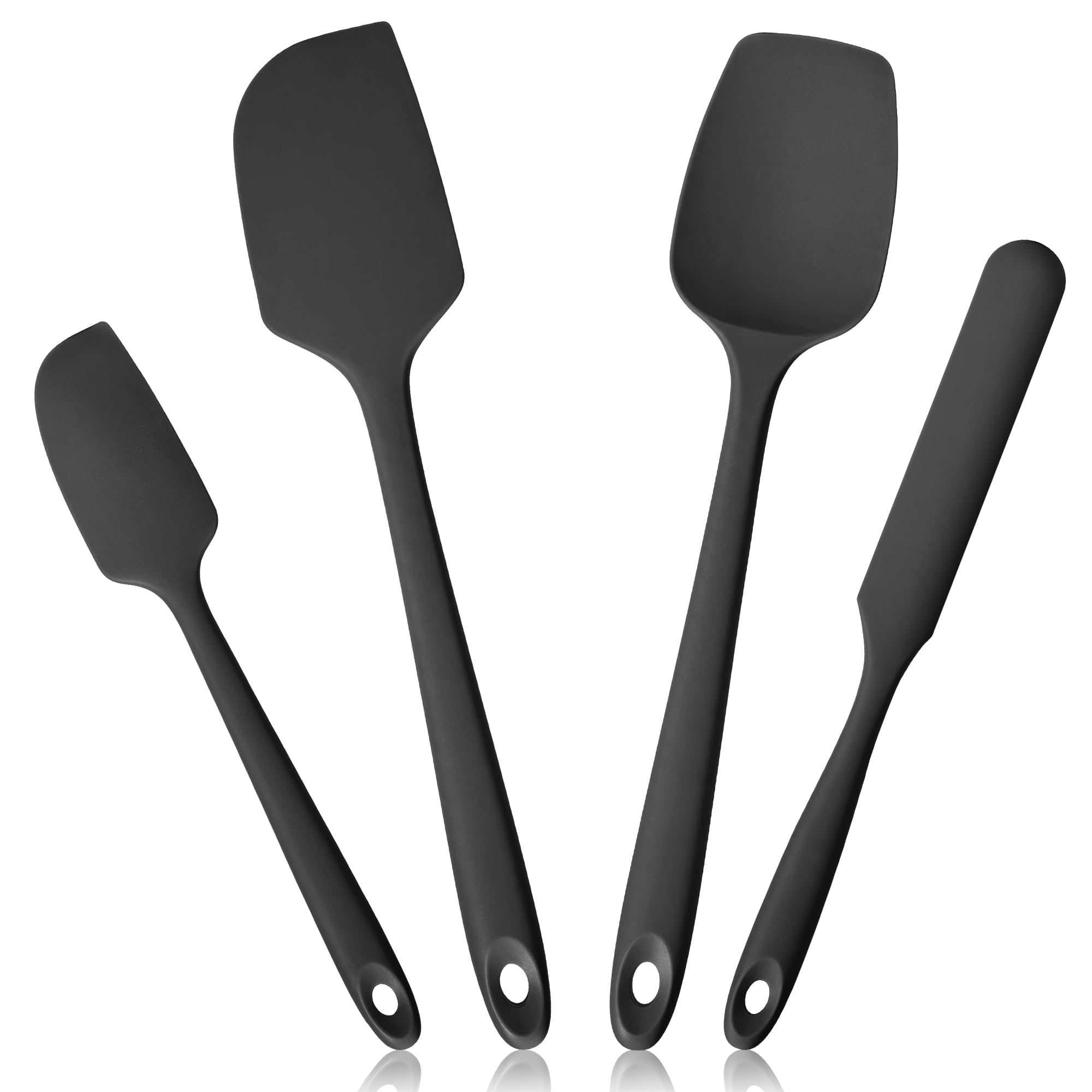 600°F Heat Resistant Food Safe Silicone Spatulas 4PCS Black Set for Baking Cooking Nonstick Pans