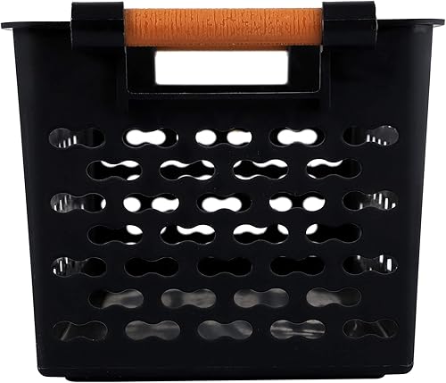 Miniatura 5 de Yesland Paquete de 6 cestas de almacenamiento de plástico, cesta organizadora negra con asas para armario de oficina en casa, 6 x 12 x 5 pulgadas