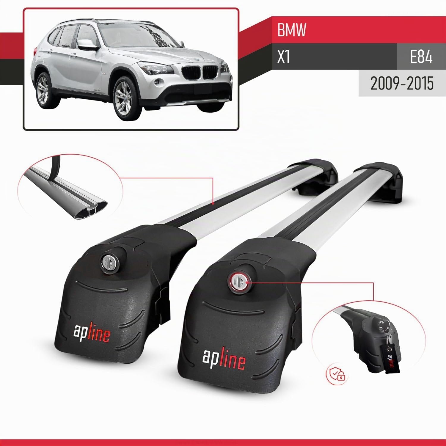 Compatible avec BMW X1 (E84) 2009-2015 ACE-2 modèle Barres de Toit Railing Porte-Bagages de Voiture Gris Aluminium Barres