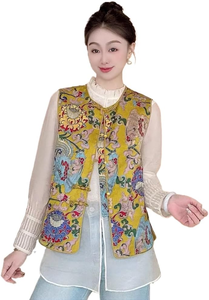 spring Chinese style retro round neck heavy embroidered vest