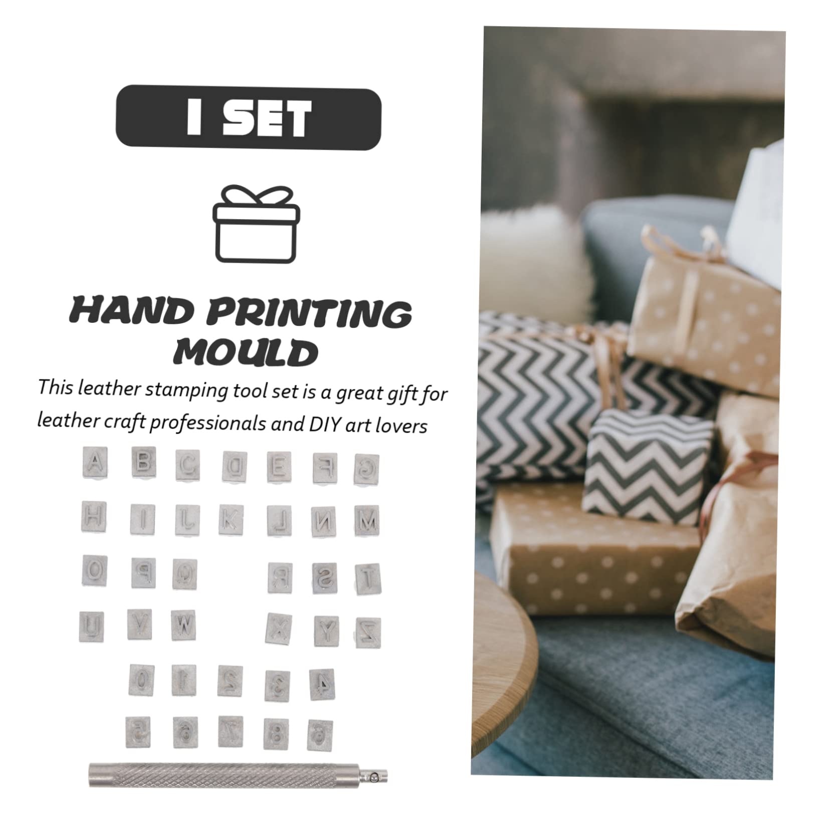 KONTONTY 1Set Leather Stamping Mold Kit Letter Stamp with Stamping Handle Durable Stamping Tools for Leather Craft Bookmarks Belts Keychains and More