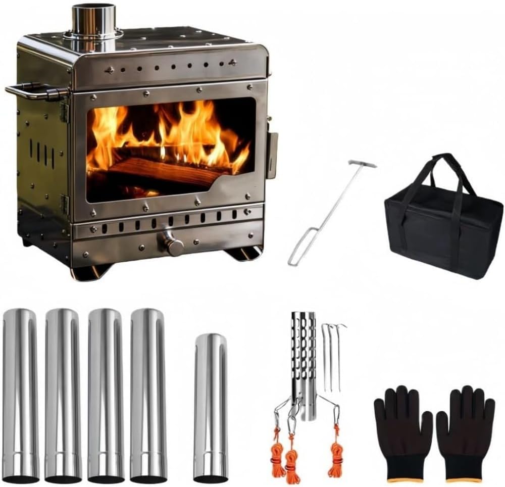 【Lapakey】薪ストーブ 進級型 オープン 温度計付き 二次燃焼 暖炉 薪ストーブ ペレットストーブ 二次燃焼 ウッドストーブ煙