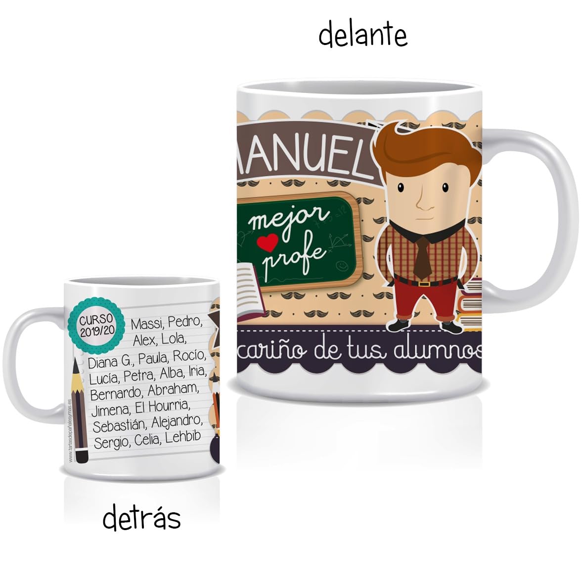 Pack Termo + Taza personalizada para PROFESOR. Modelo ORIGINAL. Regalos para profesores. Ideal para regalar en fin de curso. Regalos personalizados y originales para profes.