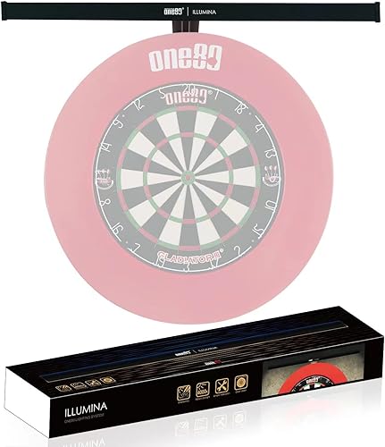 ONE80 ILLUMINA Sistema de iluminación de diana de dardos, sombra mínima y diseño de visión clara, efecto de luz solar natural, diana y envolvente no
