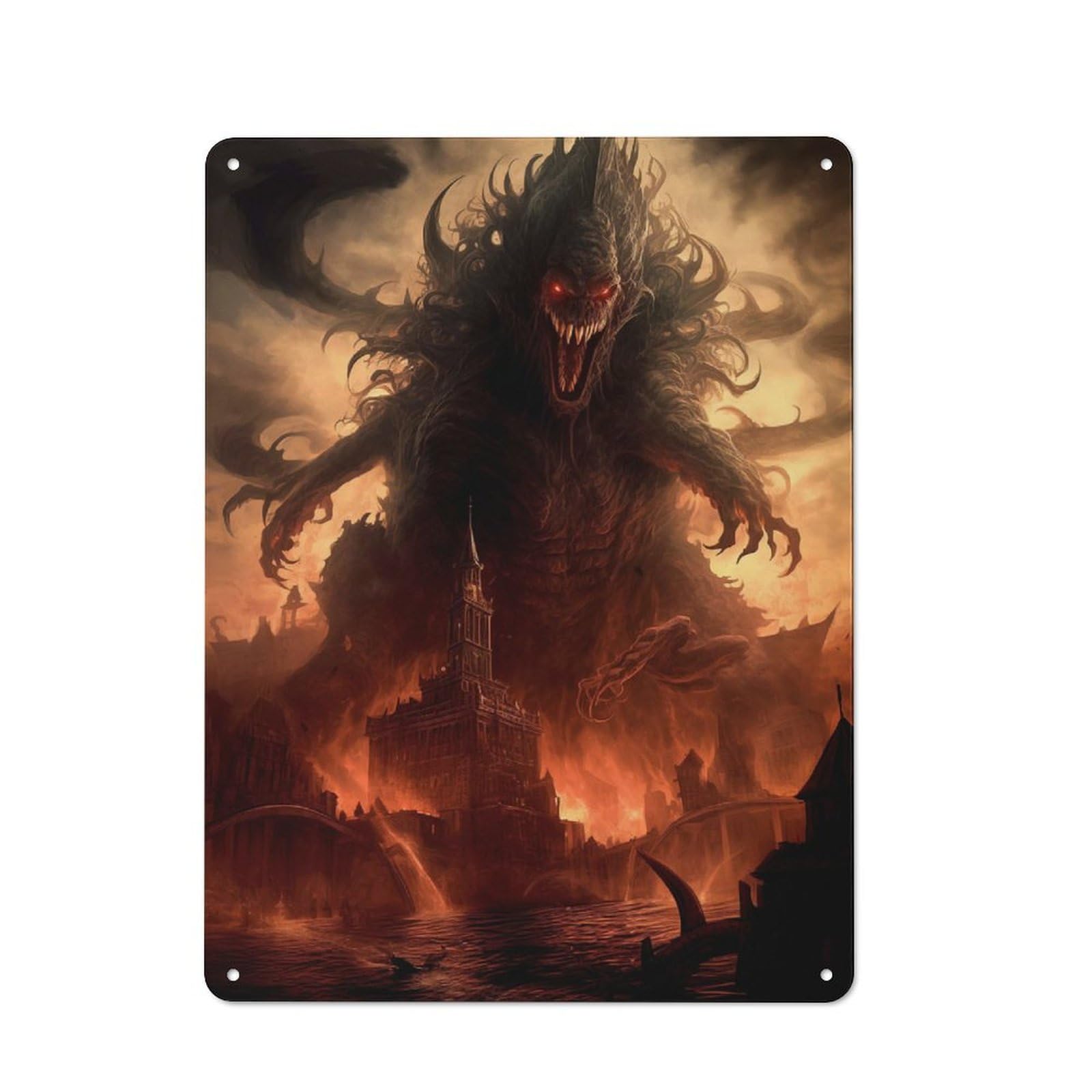 Junmoney Red Eyes Monster Classic Decorative Tin Plaque 40X30cm, Bar Wall Plaque For Diner, Restaurant, Shed Or Kitchen