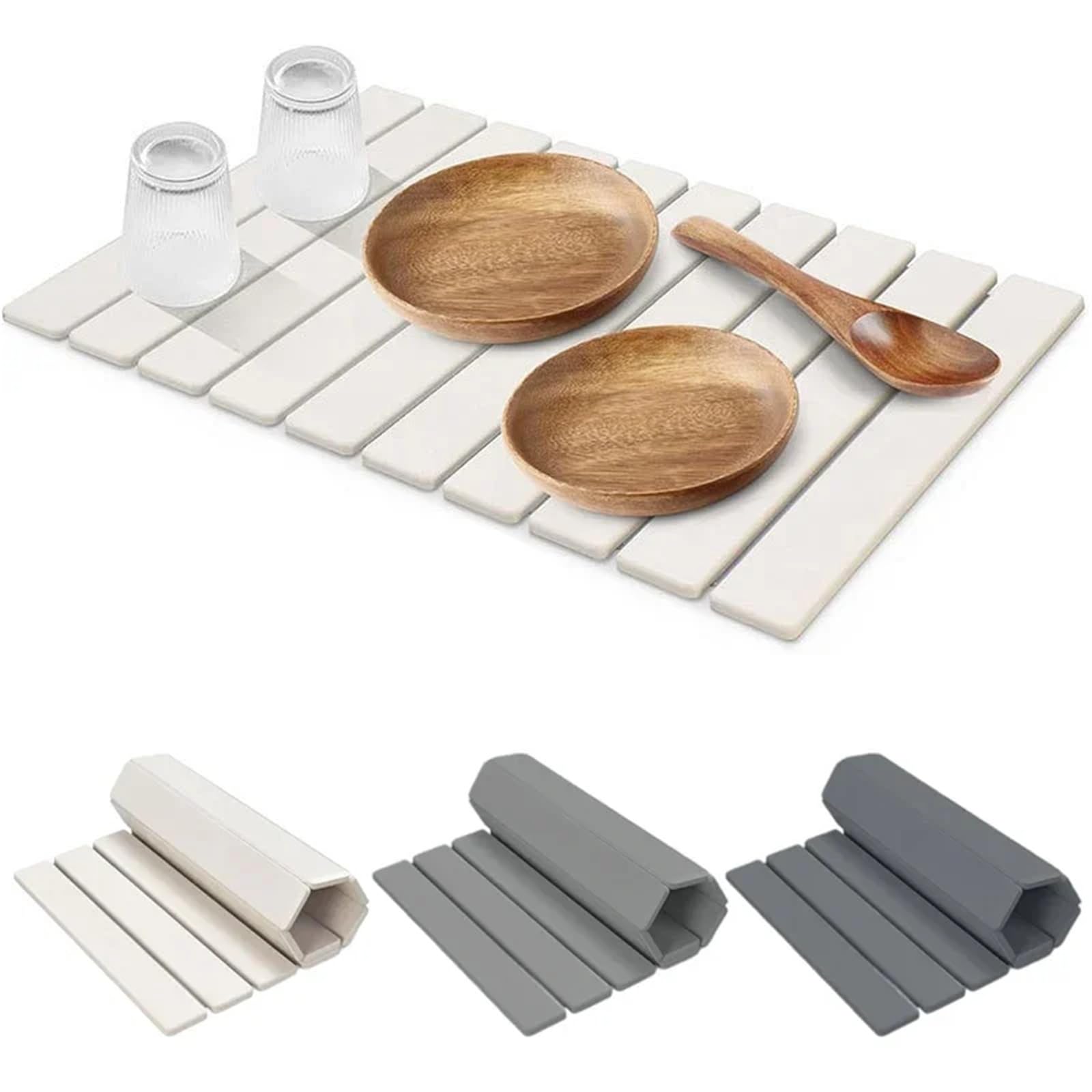 Tapis égouttoir Tapis d'égouttage en Pierre, Super Absorbant, Terre de diatomées, Pliable, for la Vaisselle et Le Plan Travail Cuisine