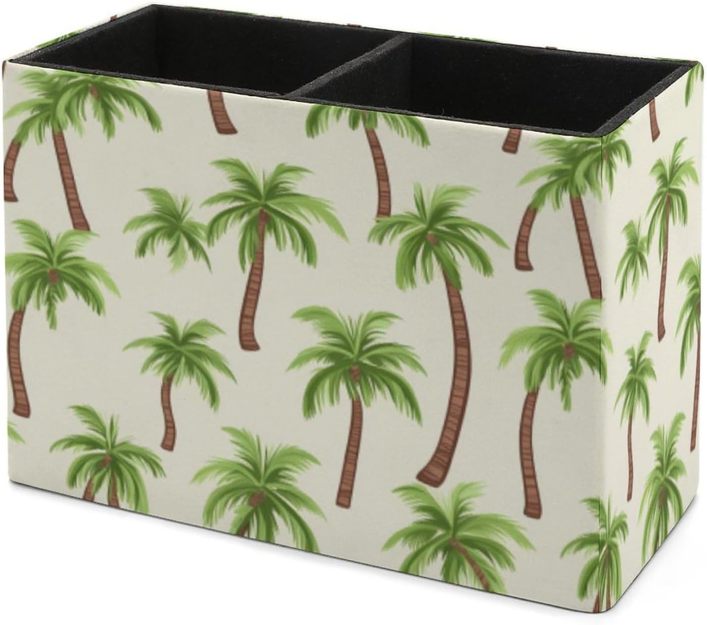 Tropic Palm Trees Pencil Pen Holder PU Leather Desk Storage Organizer Makeup Brush Box